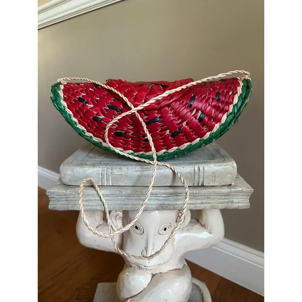Straw Purse Watermelon Shoulder Crossbody Red fun handmade summer unique woven